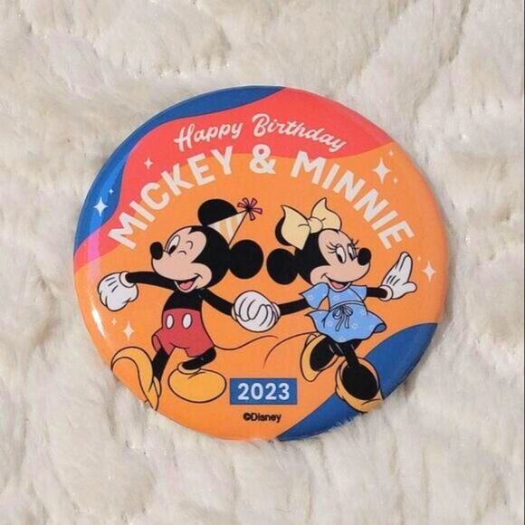 Disney Other - Disney Parks 2023 Happy Birthday Mickey Mouse and Minnie Mouse 3 Inch Button Pin
